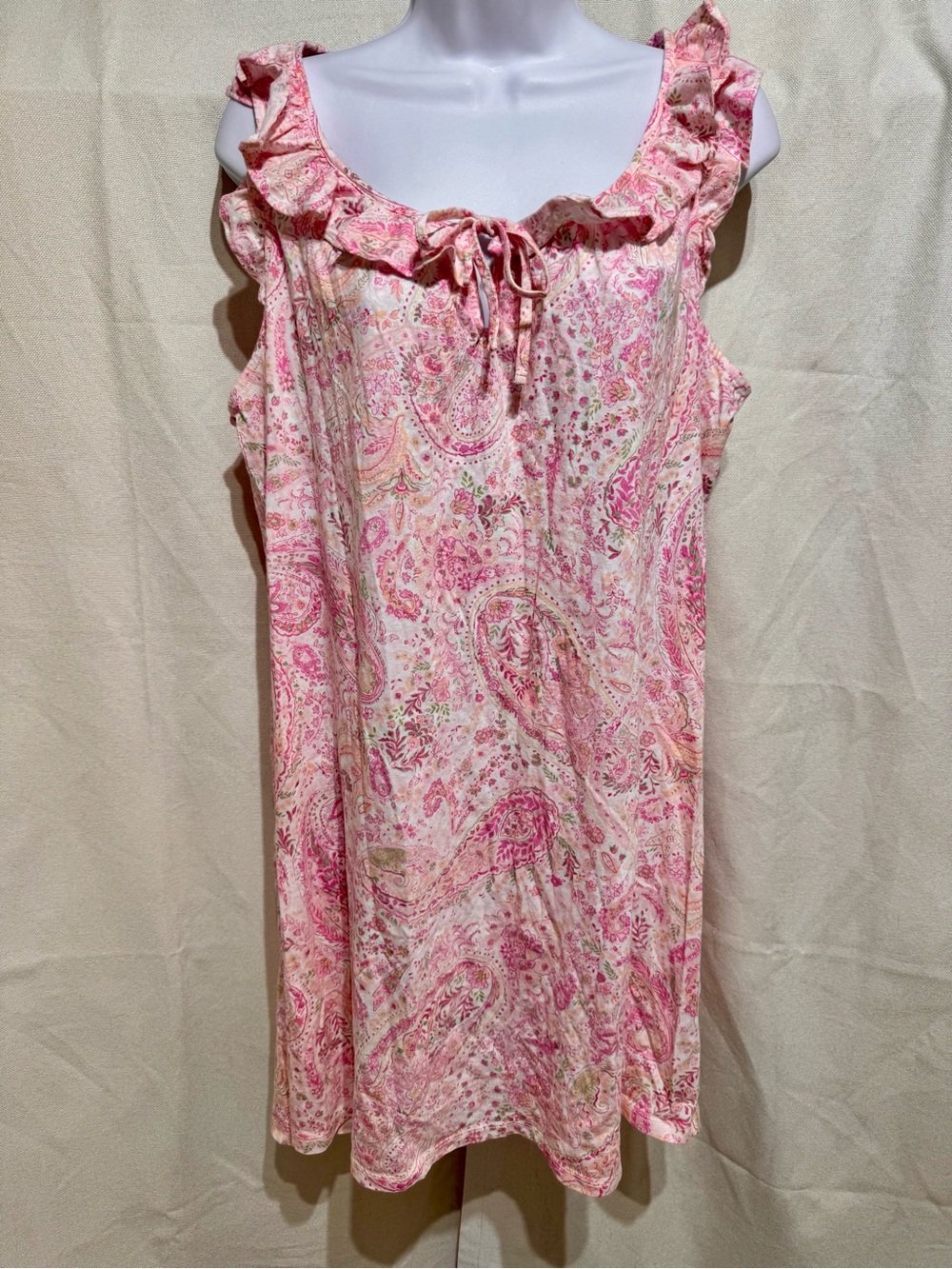 Ralph Lauren Lg Pink Floral Short Nightgown Ruffle Logo Cotton Traditional Soft